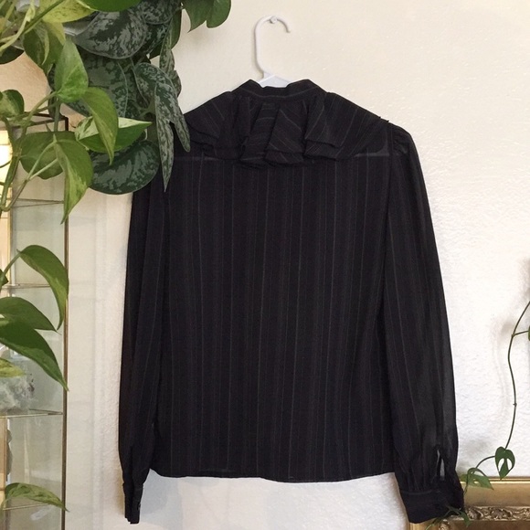 Vintage Sheer Rainbow Striped Bow Secretary Blouse - Picture 2 of 5